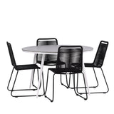 Break - Jídelní stůl kulatý - Bílá / Šedá - Alu / Aintwood - 120ø _1+ Lindos Stohovací židle - Černá Alu / Černé lano _4