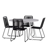 Break - Jídelní stůl kulatý - Bílá / Šedá - Alu / Aintwood - 120ø _1+ Lindos Stohovací židle - Černá Alu / Černé lano _4