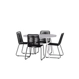 Break - Jídelní stůl kulatý - Bílá / Šedá - Alu / Aintwood - 120ø _1+ Lindos Stohovací židle - Černá Alu / Černé lano _4