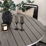 Break - Jídelní stůl kulatý - Bílá / Šedá - Alu / Aintwood - 120ø _1+ Lindos Stohovací židle - Černá Alu / Černé lano _4