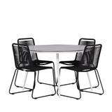 Break - Jídelní stůl kulatý - Bílá / Šedá - Alu / Aintwood - 120ø _1+ Lindos Stohovací židle - Černá Alu / Černé lano _4