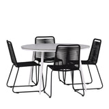 Break - Jídelní stůl kulatý - Bílá / Šedá - Alu / Aintwood - 120ø _1+ Lindos Stohovací židle - Černá Alu / Černé lano _4