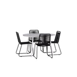 Break - Jídelní stůl kulatý - Bílá / Šedá - Alu / Aintwood - 120ø _1+ Lindos Stohovací židle - Černá Alu / Černé lano _4