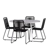 Break - Jídelní stůl kulatý - Bílá / Šedá - Alu / Aintwood - 120ø _1+ Lindos Stohovací židle - Černá Alu / Černé lano _4