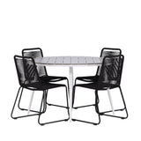 Break - Jídelní stůl kulatý - Bílá / Šedá - Alu / Aintwood - 120ø _1+ Lindos Stohovací židle - Černá Alu / Černé lano _4