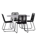 Break - Jídelní stůl kulatý - Bílá / Šedá - Alu / Aintwood - 120ø _1+ Lindos Stohovací židle - Černá Alu / Černé lano _4