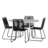 Break - Jídelní stůl kulatý - Bílá / Šedá - Alu / Aintwood - 120ø _1+ Lindos Stohovací židle - Černá Alu / Černé lano _4