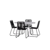 Break - Jídelní stůl kulatý - Bílá / Šedá - Alu / Aintwood - 120ø _1+ Lindos Stohovací židle - Černá Alu / Černé lano _4