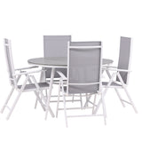 Break - Jídelní stůl kulatý- Bílá / Šedá - Alu / Aintwood - 120ø _1+ Break 5:pos Židle - Bílá/Šedá _4