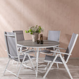 Break - Jídelní stůl kulatý- Bílá / Šedá - Alu / Aintwood - 120ø _1+ Break 5:pos Židle - Bílá/Šedá _4