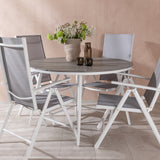 Break - Jídelní stůl kulatý- Bílá / Šedá - Alu / Aintwood - 120ø _1+ Break 5:pos Židle - Bílá/Šedá _4