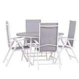 Break - Jídelní stůl kulatý- Bílá / Šedá - Alu / Aintwood - 120ø _1+ Break 5:pos Židle - Bílá/Šedá _4