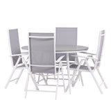 Break - Jídelní stůl kulatý- Bílá / Šedá - Alu / Aintwood - 120ø _1+ Break 5:pos Židle - Bílá/Šedá _4