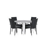 Break - Jídelní stůl kulatý - Bílá / Šedá - Alu / Aintwood - 120ø _1+ Židle Anna - Černá _4