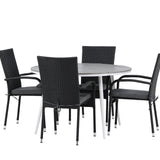 Break - Jídelní stůl kulatý - Bílá / Šedá - Alu / Aintwood - 120ø _1+ Židle Anna - Černá _4