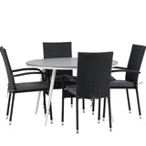 Break - Jídelní stůl kulatý - Bílá / Šedá - Alu / Aintwood - 120ø _1+ Židle Anna - Černá _4