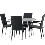 Break - Jídelní stůl kulatý - Bílá / Šedá - Alu / Aintwood - 120ø _1+ Židle Anna - Černá _4