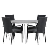 Break - Jídelní stůl kulatý - Bílá / Šedá - Alu / Aintwood - 120ø _1+ Židle Anna - Černá _4