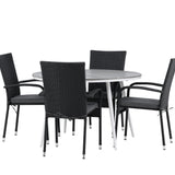 Break - Jídelní stůl kulatý - Bílá / Šedá - Alu / Aintwood - 120ø _1+ Židle Anna - Černá _4