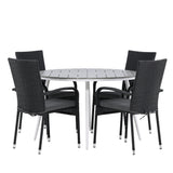 Break - Jídelní stůl kulatý - Bílá / Šedá - Alu / Aintwood - 120ø _1+ Židle Anna - Černá _4