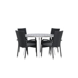 Break - Jídelní stůl kulatý - Bílá / Šedá - Alu / Aintwood - 120ø _1+ Židle Anna - Černá _4