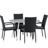 Break - Jídelní stůl kulatý - Bílá / Šedá - Alu / Aintwood - 120ø _1+ Židle Anna - Černá _4