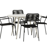 Lina Jídelní stůl - Béžový - Kulatý 120 cm _1+ Křeslo Lindos - Black Alu / Black Rope _4