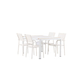 Togo - Jídelní stůl - Bílá / Teak - Allu / Teak - 150*100 + křeslo Santorini (stohovatelné) - Bílá Alu / Bílá textilie _4