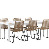 Togo - Jídelní stůl - Bílá / Teak - Allu / Teak - 200*100 _1+ Lindos Stohovací židle - Černá Alu / Latte Latte _6