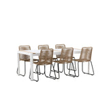 Togo - Jídelní stůl - Bílá / Teak - Allu / Teak - 200*100 _1+ Lindos Stohovací židle - Černá Alu / Latte Latte _6