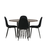 Kamenný kulatý jídelní stůl - černá / mocca dýha + jídelní židle Polar - černé nohy / černý samet _4