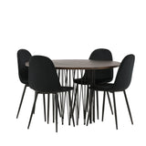 Kamenný kulatý jídelní stůl - černá / mocca dýha + jídelní židle Polar - černé nohy / černý samet _4