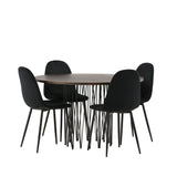 Kamenný kulatý jídelní stůl - černá / mocca dýha + jídelní židle Polar - černé nohy / černý samet _4