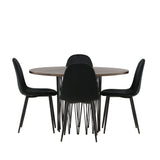 Kamenný kulatý jídelní stůl - černá / mocca dýha + jídelní židle Polar - černé nohy / černý samet _4