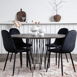 Kamenný kulatý jídelní stůl - černá / mocca dýha + jídelní židle Polar - černé nohy / černý samet _4