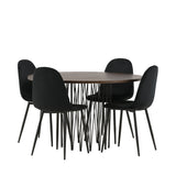 Kamenný kulatý jídelní stůl - černá / mocca dýha + jídelní židle Polar - černé nohy / černý samet _4