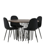 Kamenný kulatý jídelní stůl - černá / mocca dýha + jídelní židle Polar - černé nohy / černý samet _4