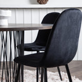 Kamenný kulatý jídelní stůl - černá / mocca dýha + jídelní židle Polar - černé nohy / černý samet _4