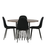 Kamenný kulatý jídelní stůl - černá / mocca dýha + jídelní židle Polar - černé nohy / černý samet _4