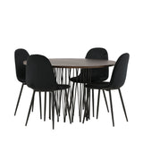 Kamenný kulatý jídelní stůl - černá / mocca dýha + jídelní židle Polar - černé nohy / černý samet _4