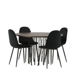 Kamenný kulatý jídelní stůl - černá / mocca dýha + jídelní židle Polar - černé nohy / černý samet _4