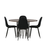 Kamenný kulatý jídelní stůl - černá / mocca dýha + jídelní židle Polar - černé nohy / černý samet _4