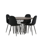 Kamenný kulatý jídelní stůl - černá / mocca dýha + jídelní židle Polar - černé nohy / černý samet _4