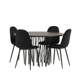 Kamenný kulatý jídelní stůl - černá / mocca dýha + jídelní židle Polar - černé nohy / černý samet _4