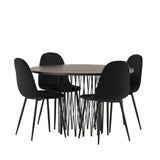 Kamenný kulatý jídelní stůl - černá / mocca dýha + jídelní židle Polar - černé nohy / černý samet _4