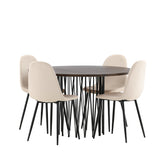 Kamenný kulatý jídelní stůl - černá / mocca dýha + jídelní židle Polar - černé nohy / béžový samet _4