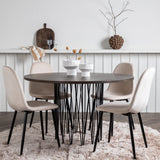 Kamenný kulatý jídelní stůl - černá / mocca dýha + jídelní židle Polar - černé nohy / béžový samet _4