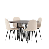 Kamenný kulatý jídelní stůl - černá / mocca dýha + jídelní židle Polar - černé nohy / béžový samet _4