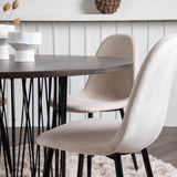 Kamenný kulatý jídelní stůl - černá / mocca dýha + jídelní židle Polar - černé nohy / béžový samet _4