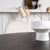 Kamenný kulatý jídelní stůl - černá / mocca dýha + jídelní židle Polar - černé nohy / béžový samet _4